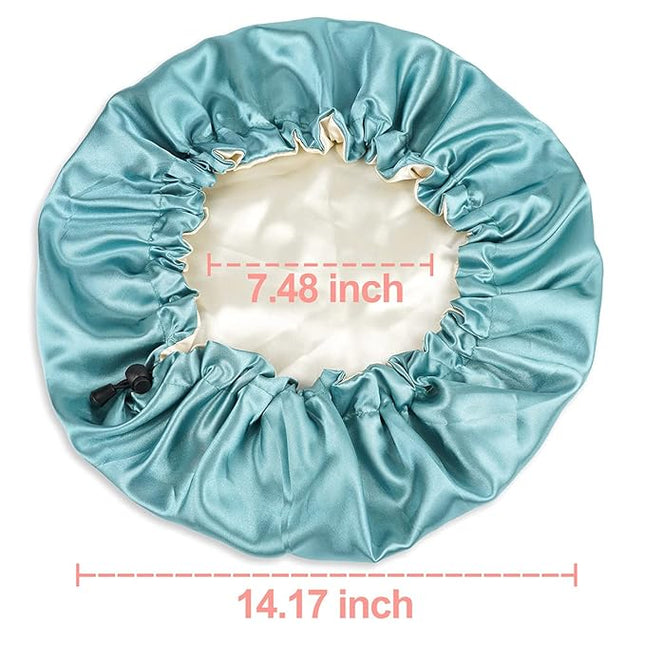 CHORHA Satin Sleep Cap, Double-Sided Adjustable Bonnet Cap (GREEN)