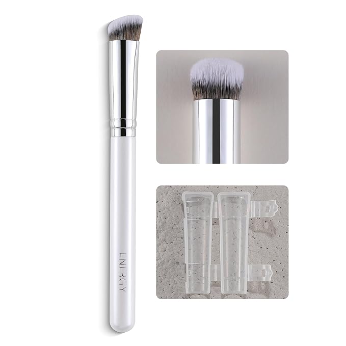 ENERGY Concealer Brush,Professional Under Eye Makeup Small Founation Angled Precision Face Blending Brush with Liquid Cream Powder for Dark Circles,Nose Contour,Eyeshadow Applicator White