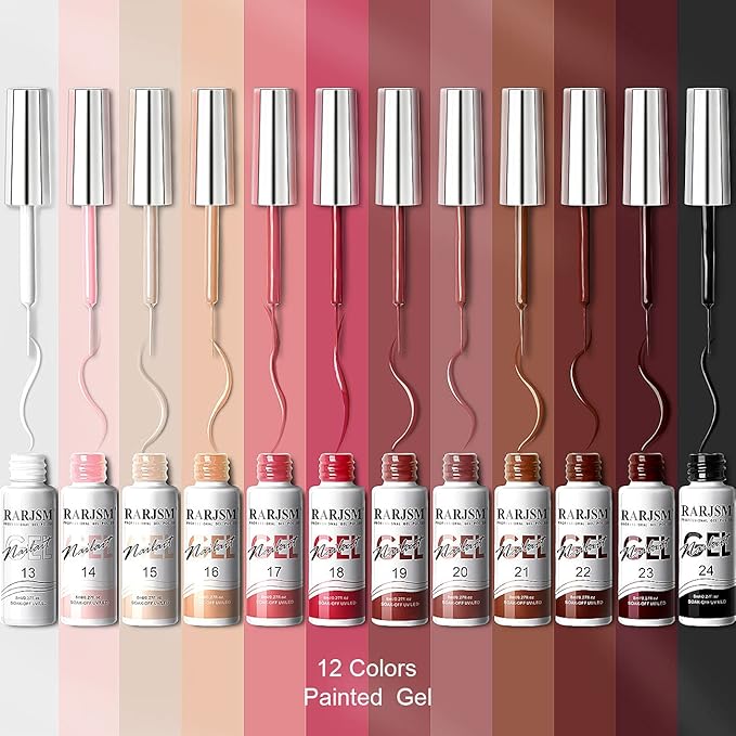RARJSM Nail Art Gel Liner Painting Polish Set 12 Colors Autumn Winter Brown Wine Red Collection,Painted Gel Nail Polishes Soak Off Curing Requires Salon DIY Manicure NailArt Design Line Art Gelpolish