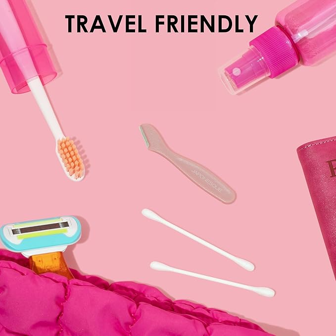 JAPONESQUE Mini Touch Up Razors - Travel Size Dermaplaning Tool Set - 3 Piece Mini Travel Razor Kit, One Blade Fixed Dermaplane Razor For Women