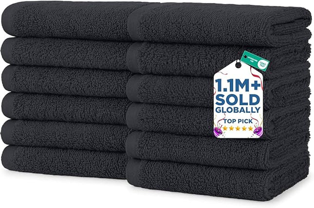 DAN RIVER 12 Pack Wash Cloths for Showering [12x12] - 100% Cotton Washcloths Premium Quality Flannel Face Cloths for Bathroom, Highly Absorbent and Soft Feel Wash Clothes, Charcoal