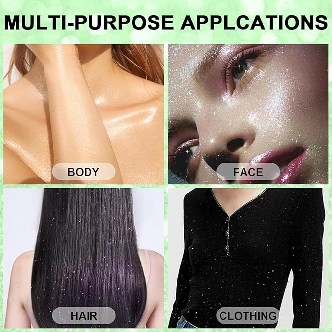 Hair and Body Glitter Spray, 1PC Green Glitter Hairspray Dry Powder Makeup for Clothes, Festival Rave Prom Loose Sparkle Powder,Holographic Ultra Fine Resin Glitters for Crafts (Green)