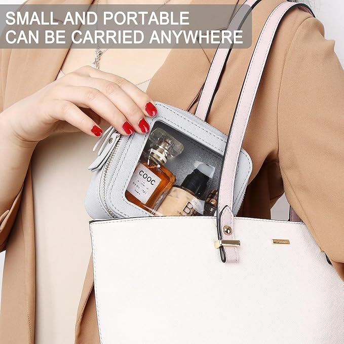 Pinkmik Small Makeup Bag Mini Clear Cosmetic Makeup Case & Toiletry Bag with Zipper Women's Purse Organizer & Car Essentials (Gray, MINI),