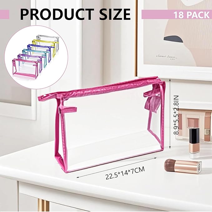 18 Pcs Portable Clear Makeup Bags with Handle, Transparent Waterproof Toiletry Bag, Travel PVC Cosmetic Bags Pouch, Pencil Cases, Stationary Organizer