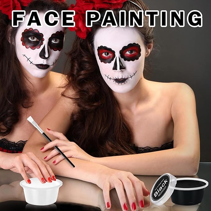 Black and White Face Body Paint with Brushes Halloween Face Paint Makeup Kit Oil Based Face Painting Kit for Cosplay Clown Skeleton Vampire Special Effects Makeup