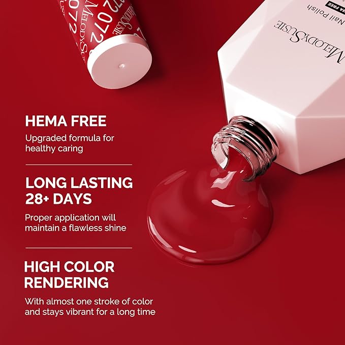 MelodySusie Hema Free Gel Nail Polish, 0.5 Fl Oz Thick Red Gel Polish, Non Toxic, Long Lasting, Soak Off UV Nail Polish, Manicure Nail Design Salon DIY Nail Art at Home 072