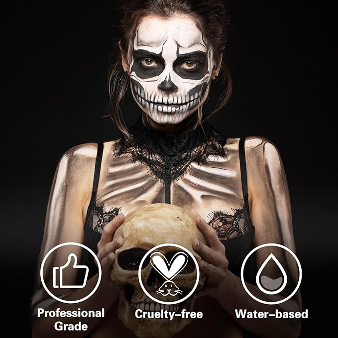 BOBISUKA Black Face Body Paint, Water Based Face Painting for Art Theater Halloween Party Cosplay Clown SFX Makeup for Women Adults, Non-Toxic Washable