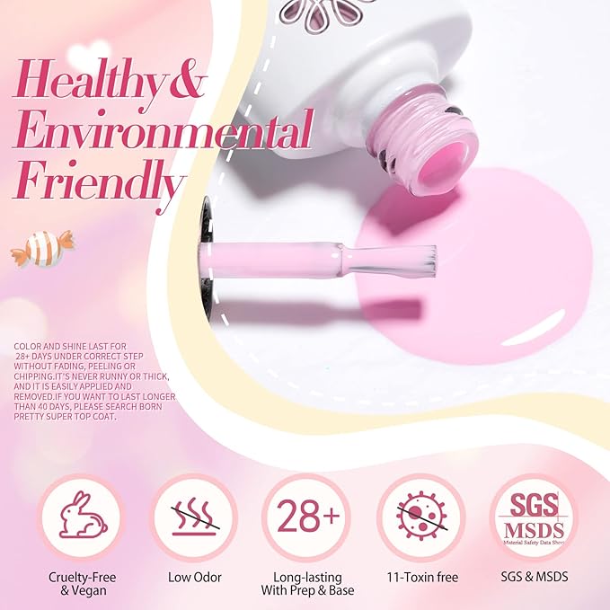 Born Pretty Pastel Gel Nail Polish Set Spring Summer Gel Polish Macaron Candy Sweet Color Gel Polish Easter Soft Pink Yellow Purple Blue Green Colors Collection Nail Art Gift Box 7ML 6PCS