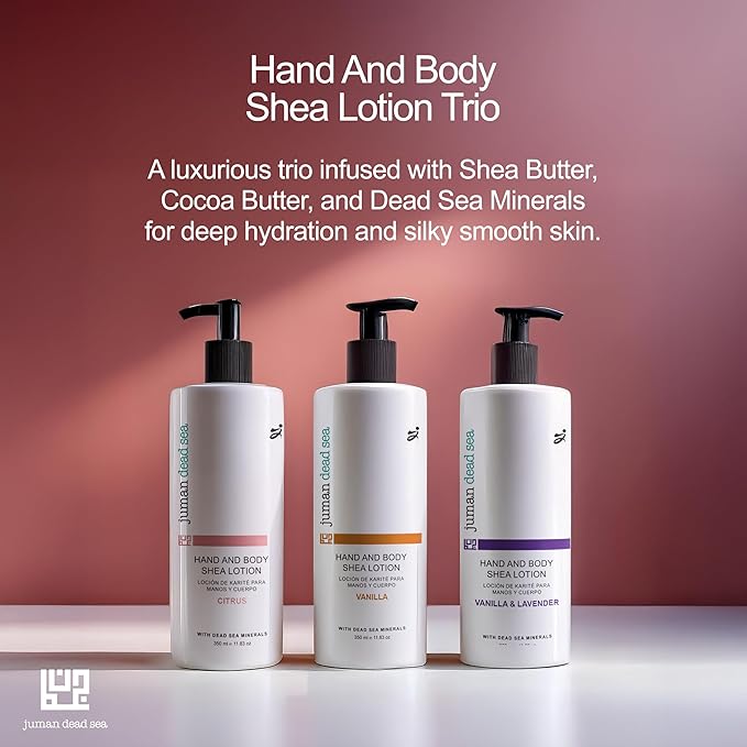 JUMAN Dead Sea Minerals Moisturizing Body Lotion Trio | Fast Absorbing & Non-Greasy | Hydrating Moisturizer with Shea, Cocoa Butter & Sweet Almond Oil | Skin Moisturizer for Women & Men