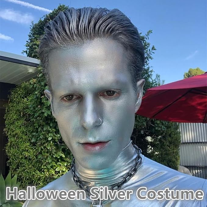 Go Ho Pearl Silver Face Body Paint Stick,Water Based Washable Face Paint Stick,Non-toxic Full-coverage Cream Silver Body Paint for Adults Children Halloween Cosplay SFX Makeup