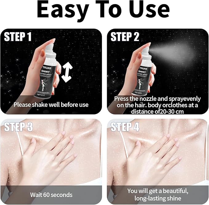 Long Lasting Shining Glitter Spray, Glitter Spray for Hair and Body, Glitter Spray for Clothes, Used for Stage Performances, Festive Celebrations, and Makeup Dances(2.03Fl Oz)