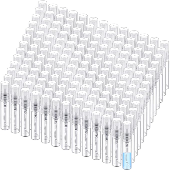 Zhehao 200 Pcs Mini Spray Bottles 5 ml Clear Glass Perfume Bottles Refillable Fine Mist Perfume Atomizer Portable Empty Sample Containers for Cleaning, Essential Oils, Travel (Clear Cap)
