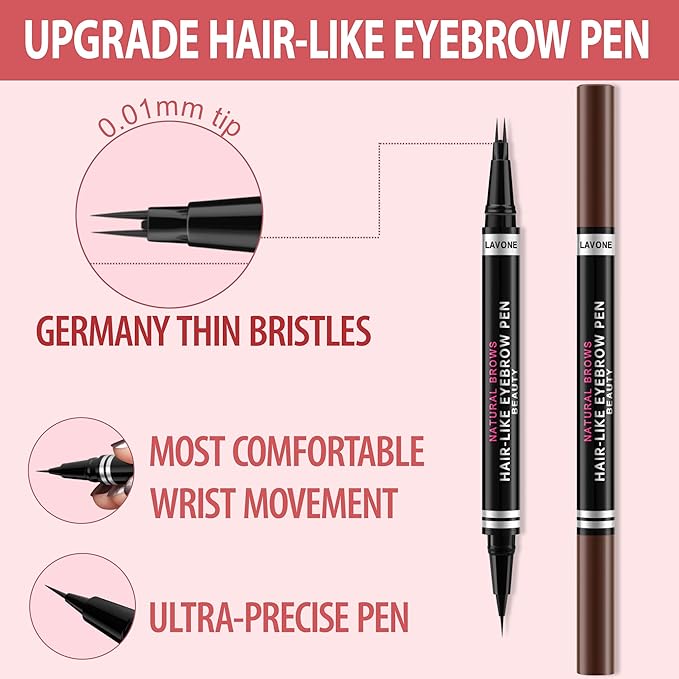 Eyebrow Pencil, 2-in-1 Waterproof Eyebrow Pen, with 2 Tip Microblading Eyebrow Pencil and Ultra-Precise Brow Pencil, with Eyebrow Brush, Eyebrow Pencils for Women, Natural Hair-Like Brows - Grey