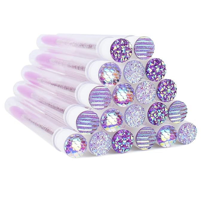 20 Sets Mascara Wand Tube Diamond Eyelash Spoolies Purple Mascara Brushes Lash Brush Makeup Tool Applicator Eyelash Brush Tubes Makeup Brush (4C-Purple)