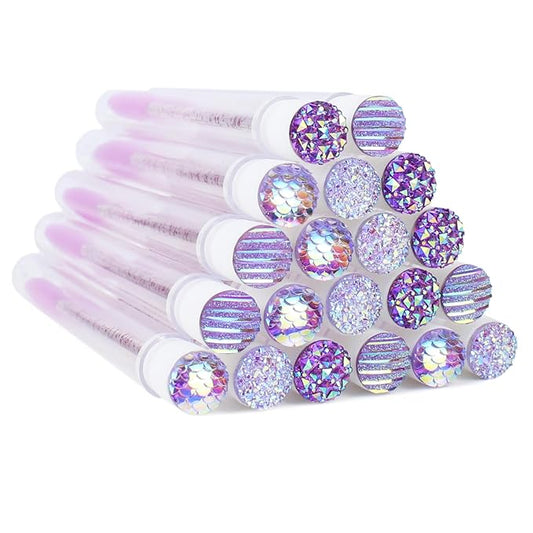 20 Sets Mascara Wand Tube Diamond Eyelash Spoolies Purple Mascara Brushes Lash Brush Makeup Tool Applicator Eyelash Brush Tubes Makeup Brush (4C-Purple)