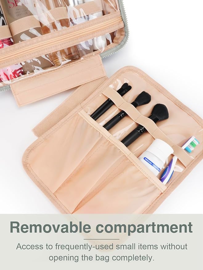 Women's Hanging Toiletry Bag, Waterproof Travel Cosmetic Organizer with Jewelry Storage, Large Capacity Makeup Case for Full-Size Skincare & Bathroom Essentials, Portable Cosmetic kit, Grey