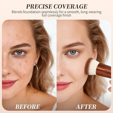 DUcare Foundation Brush,Flat Top Kabuki Brush Synthetic Professional Makeup Brush Liquid Blending Mineral Powder Buffing Stippling Makeup Tools, Rose Golden/White