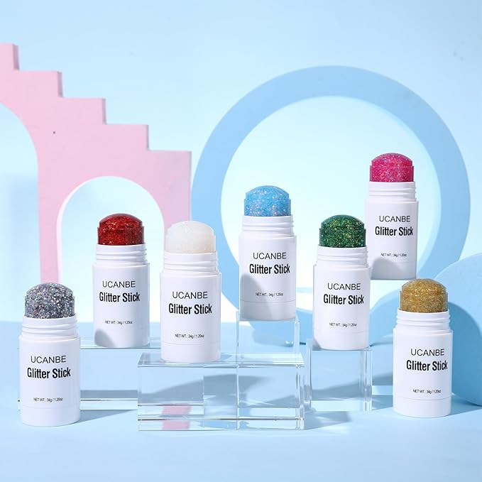 UCANBE White Body Glitter Stick for Singer Concerts Music Festivals, Face Glitter Makeup for Face Body Hair Eyes & Lips, Chunky Glitter Sparkling Mermaid Sequins for Women 1.2OZ