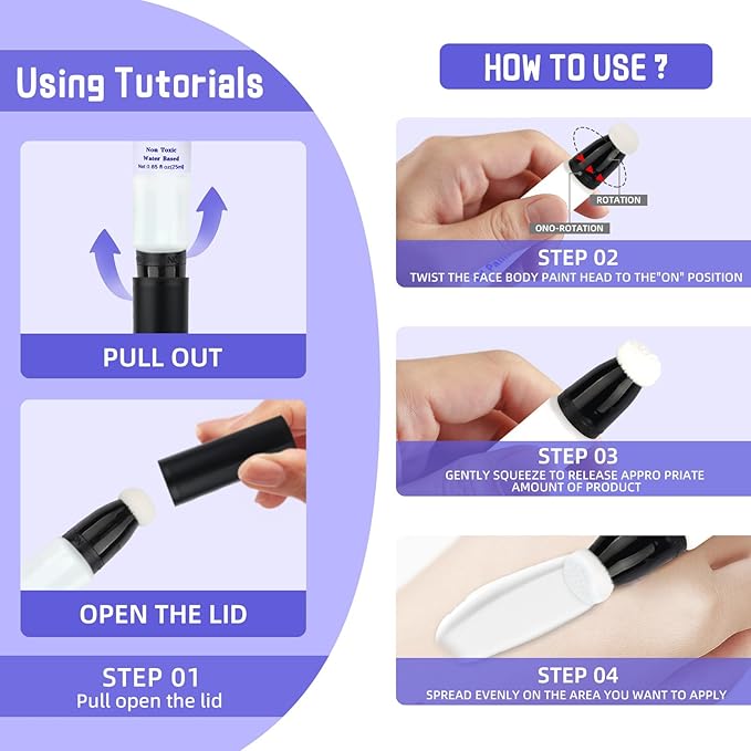 Go Ho UV Blacklight Neon Orange Face Body Paint,Water Based Bright Color Neon Fluorescent Body Paint with Cushion Applicator,Glow In The Dark Under UV Lighting Party Halloween Makeup Washable