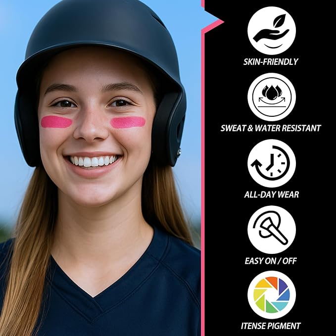 5PCS Pink Out Eye Black Stick, Under Eye Sports Face Paint for Football, Baseball, Softball – Oil Based Face Painting Kit for Halloween Makeup Costume Cosplay Parties