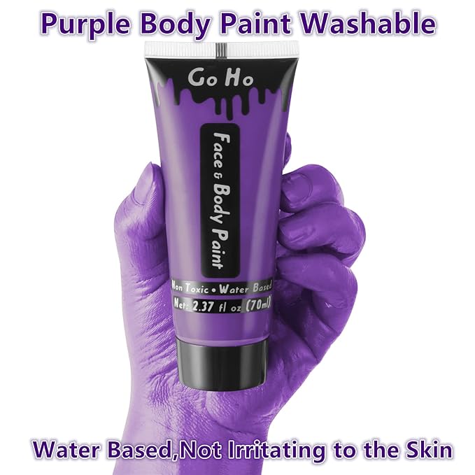 Go Ho Purple Face Body Paint Washable(2.37oz/pc),Full Coverage,Smooth,Water Based Cream Purple Body Paint for SFX Cosplay Costumes Festivals Halloween Ursula Witch Makeup