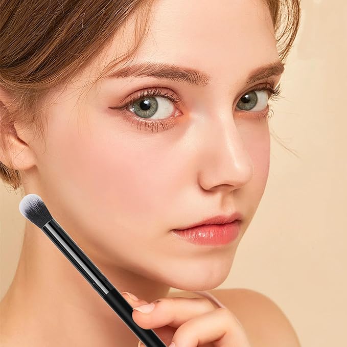 Eye Makeup Brush Set 5pcs - Blending, Concealer, Eyeshadow, Eyeliner & Dual Ended Brow Brushes, Soft Bristles and Wood Handle for Natural, Smoky and Bold Eye Looks - Small Travel Eyes Kit (Black)