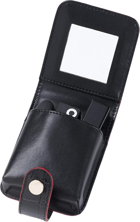 Cockatoo Leather Lipstick Case with Mirror Makeup Holder Portable Small Cosmetic Bag for Women More Colors