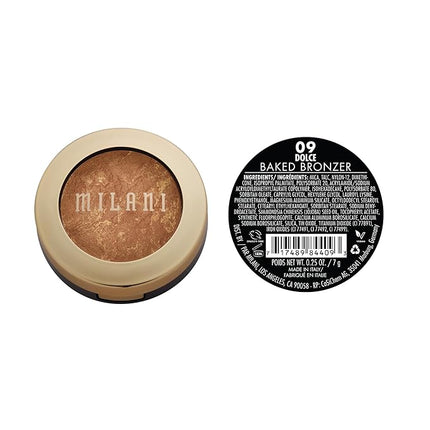 Milani Bronzer Powder - Baked Bronzer Made in Italy, Bronzing Shimmer Highlighter Makeup for Contour -Dolce