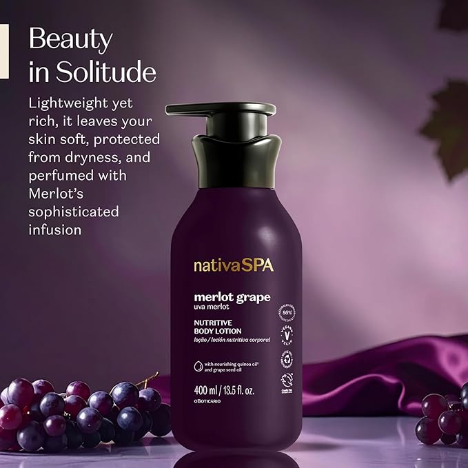 Nativa SPA by O Boticário Merlot Grape Body Lotion, Deep Hydration with Quinoa & Grape Seed Oil for Silky, Firm Skin 13.5 Ounce (400ml)