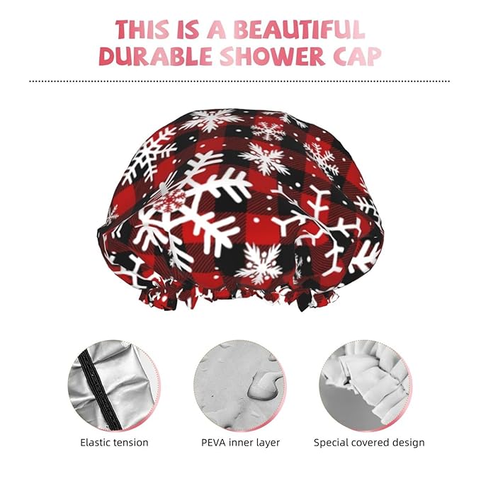 Christmas Snowflakes Shower Cap For Women Reusable Waterproof Double Layers Bath Cap Hair Protection Elastic Ladies Spa Salon Shower Hat