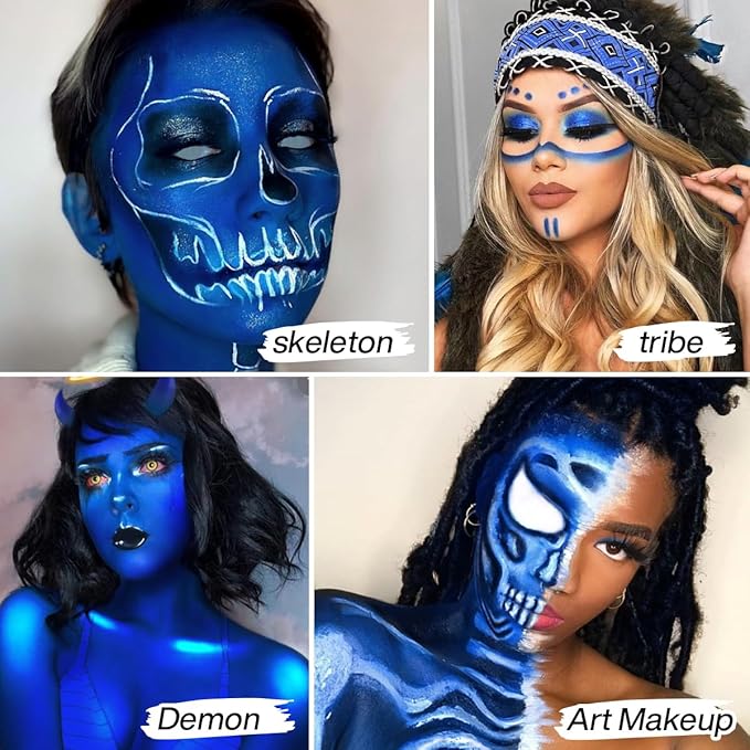 Blue Face & Body Paint Makeup Foundation, Professional Royal Blue Face Painting for Adults & Kids,Oil-Based Non-Toxic Cream Greasepaint for Halloween Makeup FX,Cosplay Costumes, Festivals,Smurf,Avatar