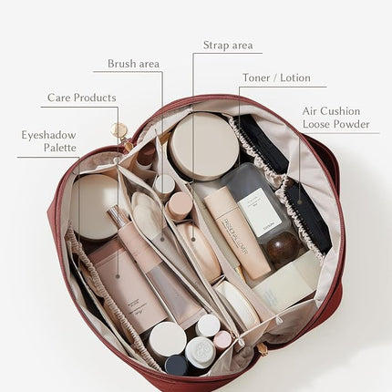 EACHY Travel Makeup Bag,Large Capacity Cosmetic Bags for Women,Waterproof Portable Pouch Open Flat Toiletry Bag Pattern Makeup Bag