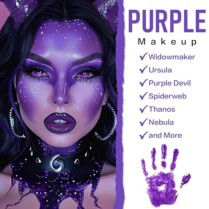 BOBISUKA Purple Face Body Paint, Water-Based Face Painting Kit & Body Paints, Kids Adults Facepaint for Halloween Ursula Widowmaker Dabi Maleficient Makeup, Costume Cosplay Party Theater & Stage