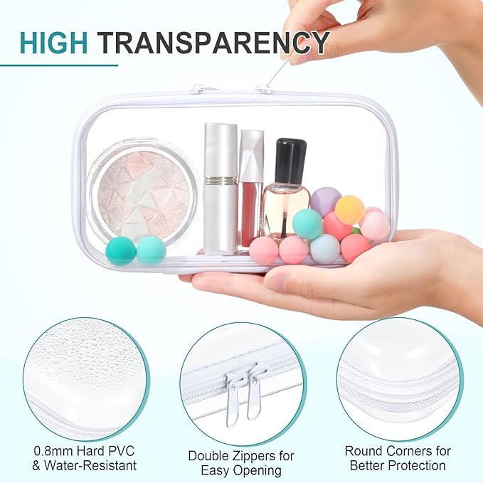 Hoolerry 4 Pcs Hard Clear Zipper Case Makeup Bags Plastic Pencil Pouch Transparent Storage Box Containers for Cosmetics, Snacks, Building Blocks, Puzzles(White,7.5 x 3.9 x 2 in)
