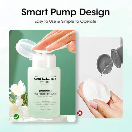 Gellen Nail Polish Remover, Acetone Free Non Toxic Nail Polish Remover for Air Dry Nail Polishes, Jasmine Scent Healthy Natural Fingernail Polish Remover with Easy Push-down Pump, 6.09 Fl Oz