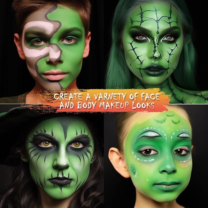 BOBISUKA Light Green Face Body Paint Liquid Texture Washable Non Toxic Facepaint Fast Drying Foundation Makeup for Halloween Witch Camo Hulk Hunting Cosplay SFX Costume St Patrick's Day Party (130ml)