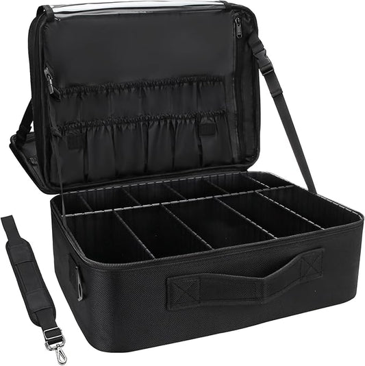 Relavel Makeup Case Extra Large Makeup Bag for Women Travel Makeup Artist Box Nail Polish Cosmetic Brush Storage Organizer with Adjustable Plastic Dividers Black