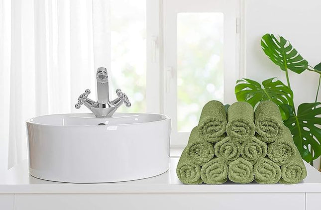 Softolle 100% Cotton Washcloths 24 Pack (12x12 Inches) Soft, Highly Absorbent Washcloth, Face Towels, Wash Cloths for Face, Ring Spun, Bulk Pack (Sage Green)