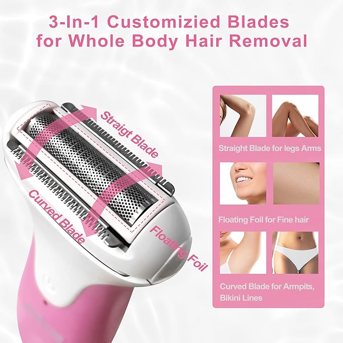 Women's Electric Razor | Wet & Dry Shaver for Legs,Bikini, Underarms with Bikini Trimmer & Hypoallergenic Foil for Sensitive Skin,Pink/uyg1