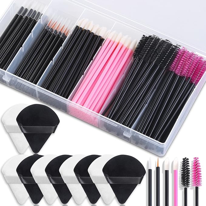 Disposable Makeup Accessories with Makeup Applicators Triangle Makeup Puffs, Mascara wands, Disposable Lip Applicators, liner Brushes Makeup Tools for Makeup Artist Supplies