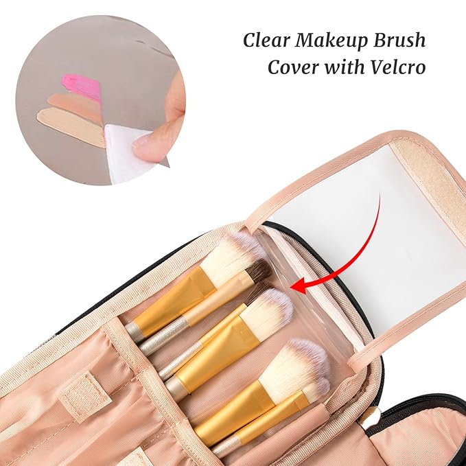 OCHEAL Small Cosmetic Bag,Portable Cute Travel Makeup Bag for Women and girls Makeup Brush Organizer cosmetics Pouch Bags-Black/White Stripes