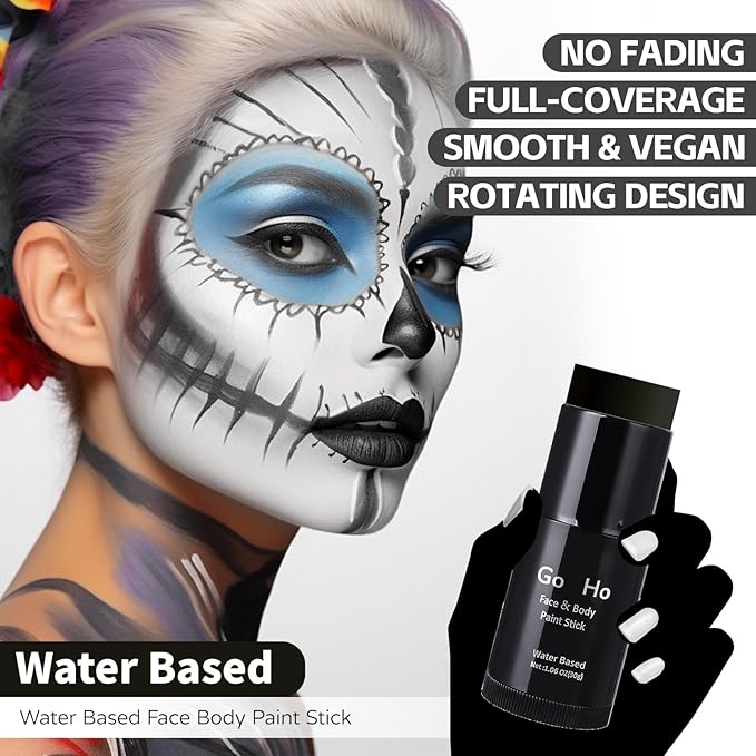 Go Ho Black Face Paint,Easily Washable Formula Face Body Paint Stick,Non-toxic Full-coverage Cream Black Body Paint for Adults Children Halloween Cosplay SFX Skeleton Goths Makeup