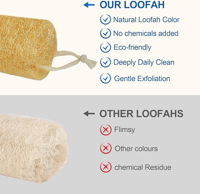Natural Loofah Sponge (4 Packs), 6“ Natural Loofah Exfoliating Body Scrubber Egyptian Loofa Eco 100% All Natural luffa Cleaning for Men Women Deep Clean Skin