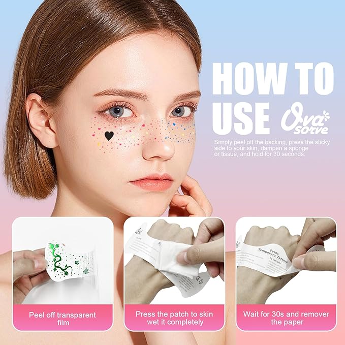 HQ Joker Freckles Face Tattoo - Pink & Blue Temporary Tattoos with Sinister Smiles | Waterproof Face Makeup for Halloween Costume, Zombie Party & Cosplay (8 Sheets)