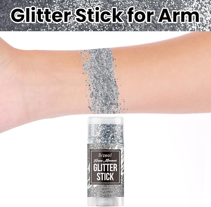 Brzeaf Halloween Body Glitter Stick, Waterproof & Long Lasting, Hair Eyeshadow Face Body Glitter, Singer Concert Music Rave Festival, Glitter Stick Makeup & Face Glitter Gel