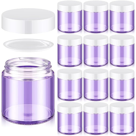 Norme 12 Pcs 4 oz Glass Jars with Lids Leakproof Round Airtight Empty Cosmetic Jars with Inner Liners Lid for Storing Lotions Powder Ointments Candle Making Tins (Light Purple)