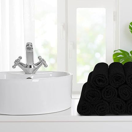 Softolle 100% Cotton Washcloths 24 Pack (12x12 Inches) Soft, Highly Absorbent Washcloth, Face Towels, Wash Cloths for Face, Ring Spun, Bulk Pack (Black/White)