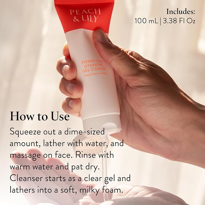Peach & Lily - Power Calm Hydrating Gel Cleanser - Korean Skincare Face Wash - Dry, Normal, & Oily Skin - Vegan, Gluten Free, Fragrance Free, Never Tested on Animals - Travel Size - 100 ML, 3.38 FL OZ