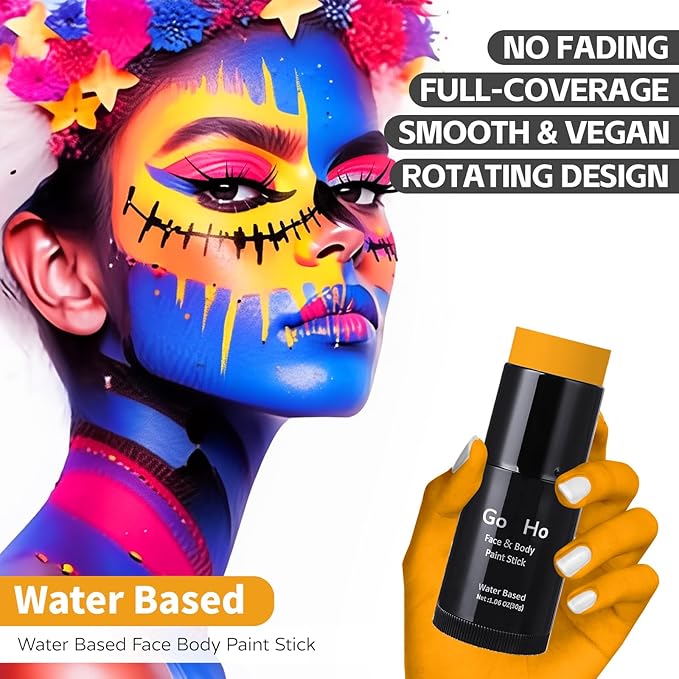 Go Ho Orange Face Paint Stick,Water Based Washable Face Body Paint Stick,Non-toxic Full-coverage Cream Body Paint for Adults Children Halloween Cosplay SFX Tiger Pumpkin Makeup