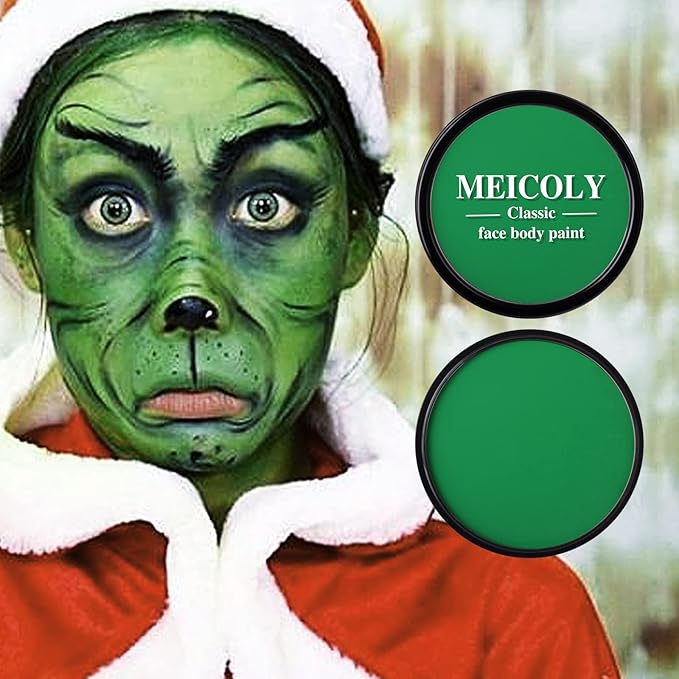MEICOLY Green Face Body Paint,Washable St Patricks Day Face Paint Accessories,Green Makeup Face Painting for Adults and Kids,Hunting Hulk Gamora Face Paint,SFX Witch Cosplay Halloween Makeup